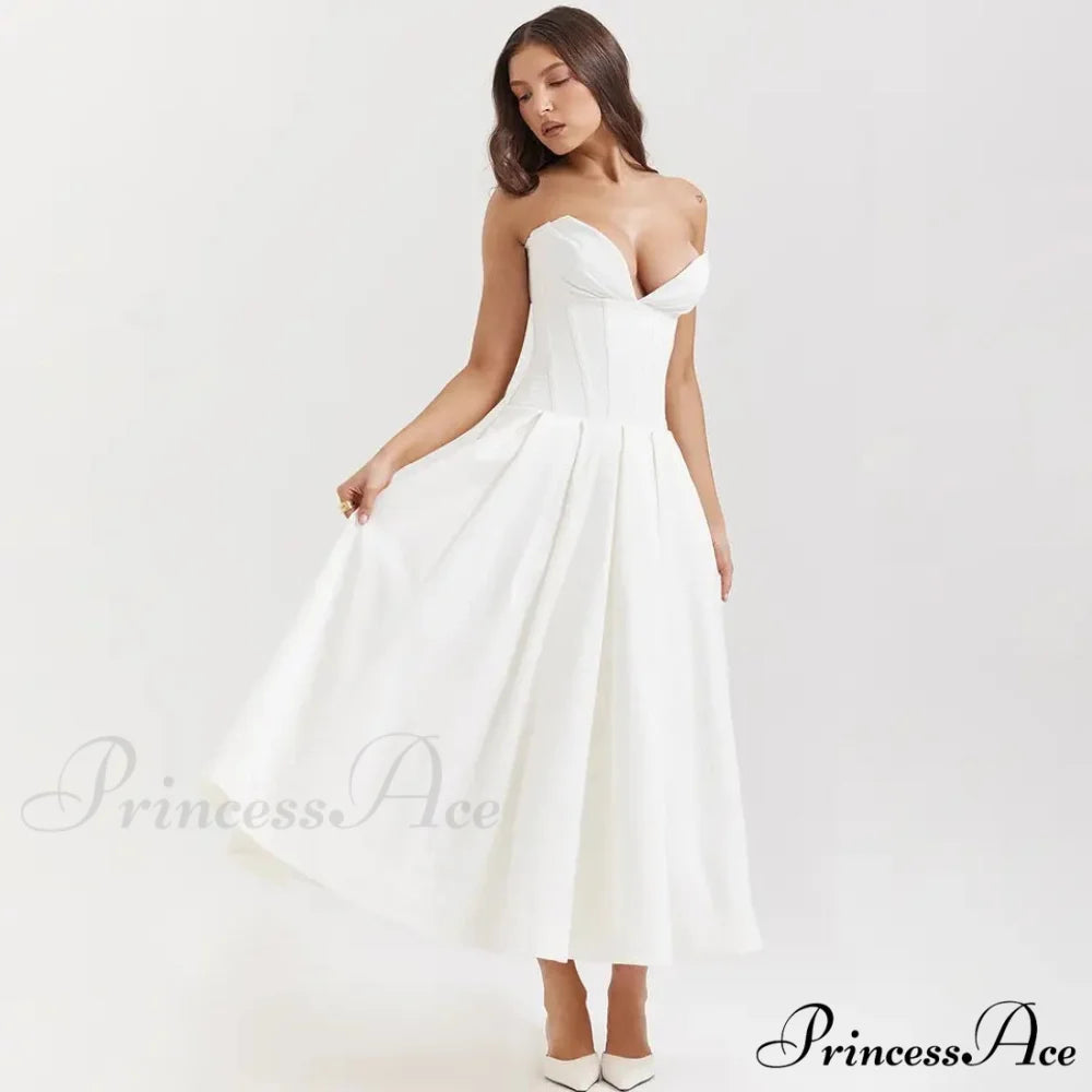 Adriana Midi A-Line Charming Strapless Corset Dress