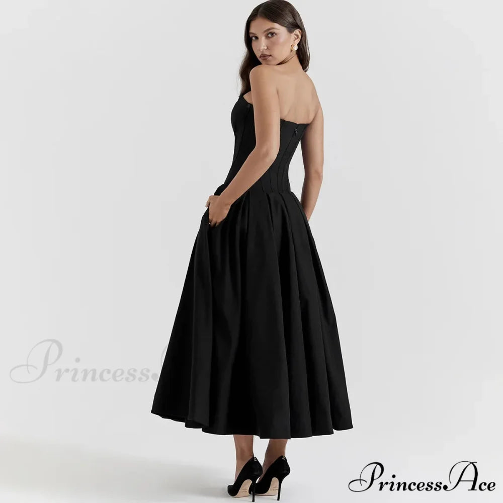 Adriana Midi A-Line Charming Strapless Corset Dress Black / M