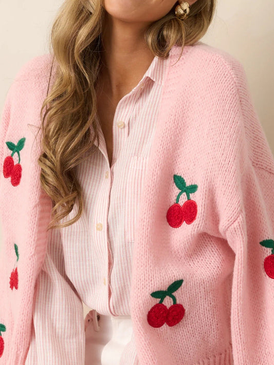 Embroidered Long Sleeve Knit Cardigan