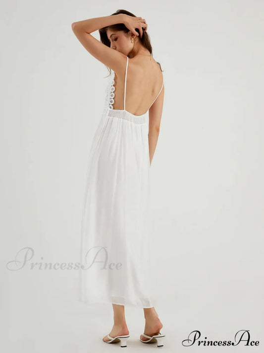 Aegean Guipure Lace Trendy Open Back Long Dress