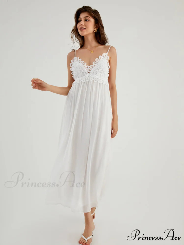 Aegean Guipure Lace Trendy Open Back Long Dress