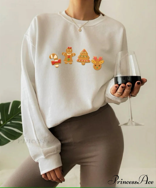 Aesthetic Cute Gingerbread Holiday Cookie Trendy Christmas Hoodie WHITE / S Christmas Hoodies-L