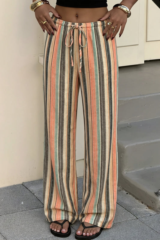 Striped Drawstring Beach Wide Leg Pants
