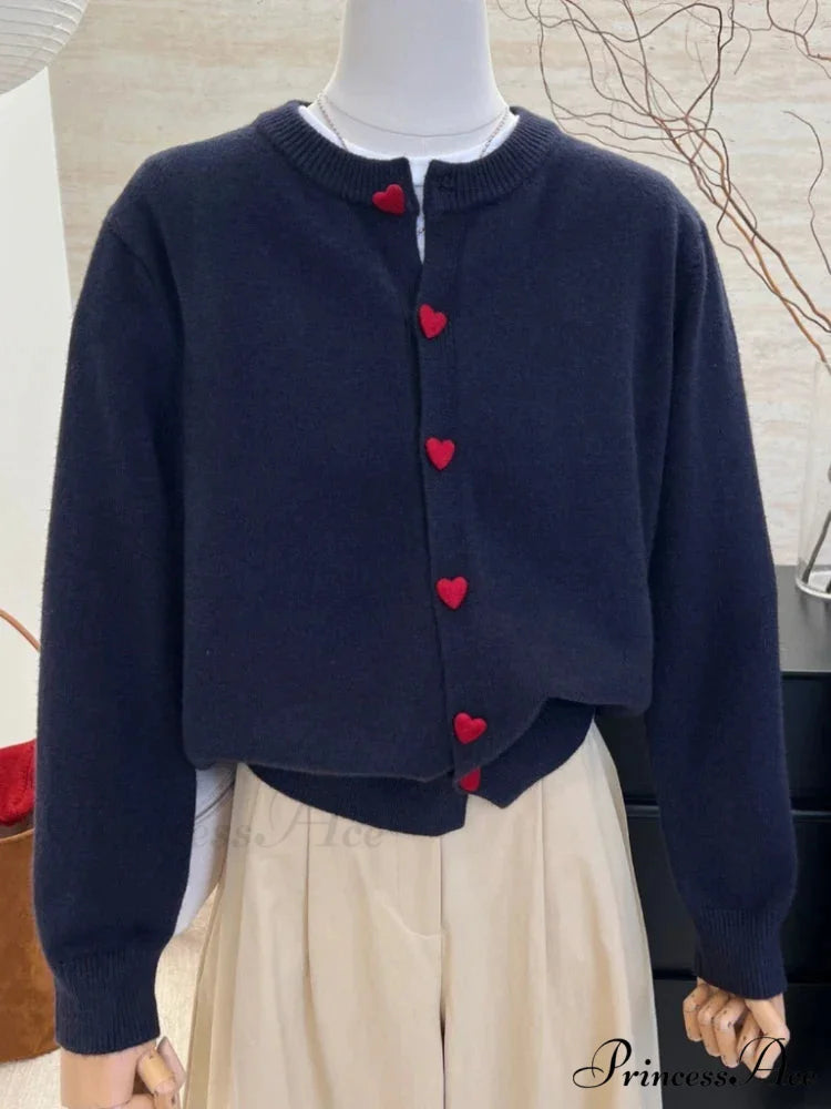 Affection Button Baggy Knit Cardigan Navy Blue / One Size cardigans-241228