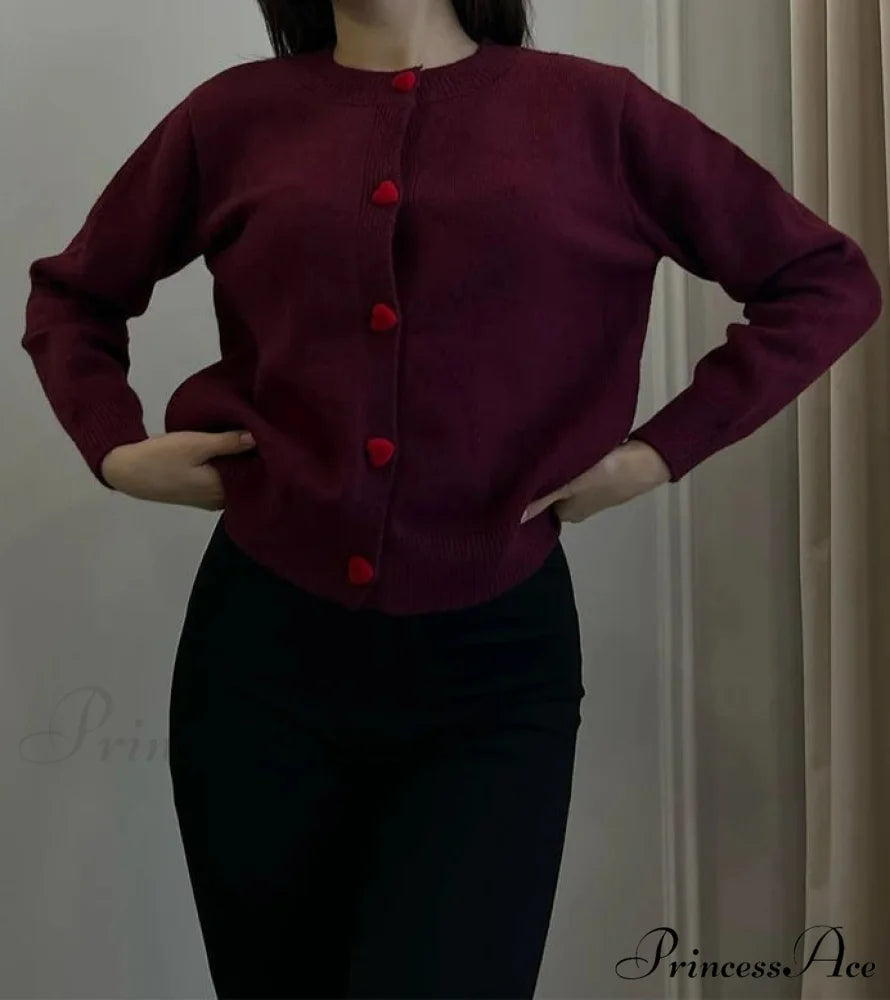 Affection Button Baggy Knit Cardigan Red / One Size cardigans-241228