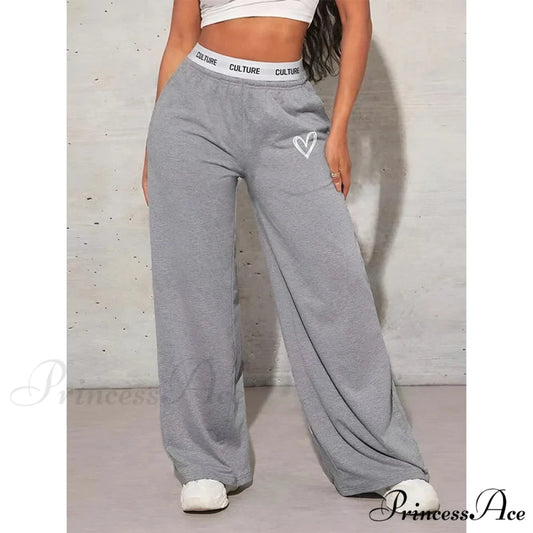 Affection Print Informal Broad Leg Trousers GRAY / XS pants-241228