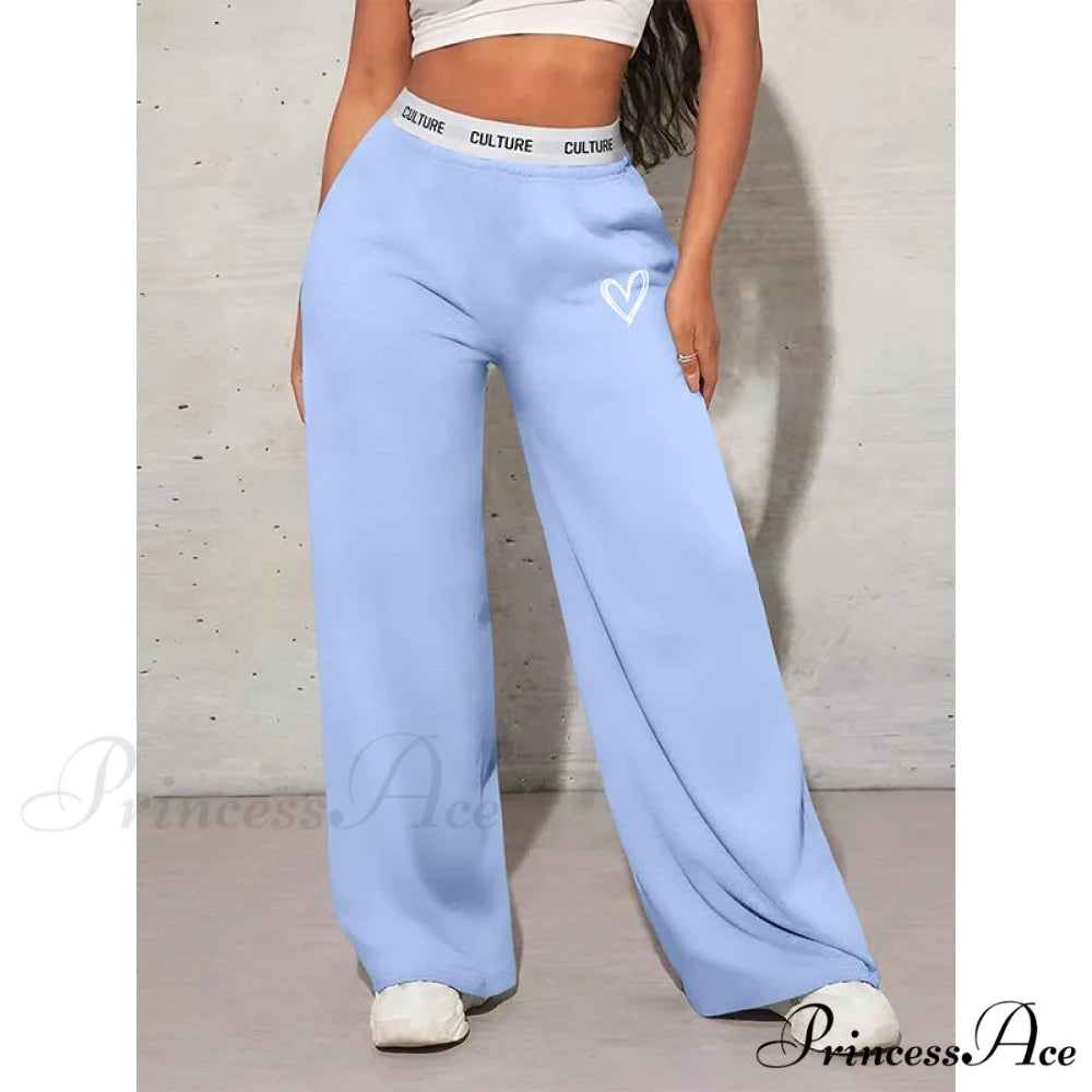 Affection Print Informal Broad Leg Trousers Light Blue / XS pants-241228