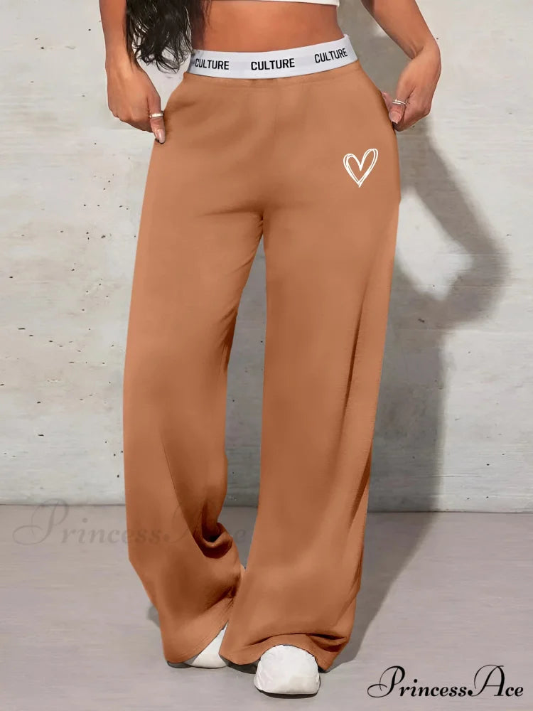 Affection Print Informal Broad Leg Trousers Light Brown / XS pants-241228