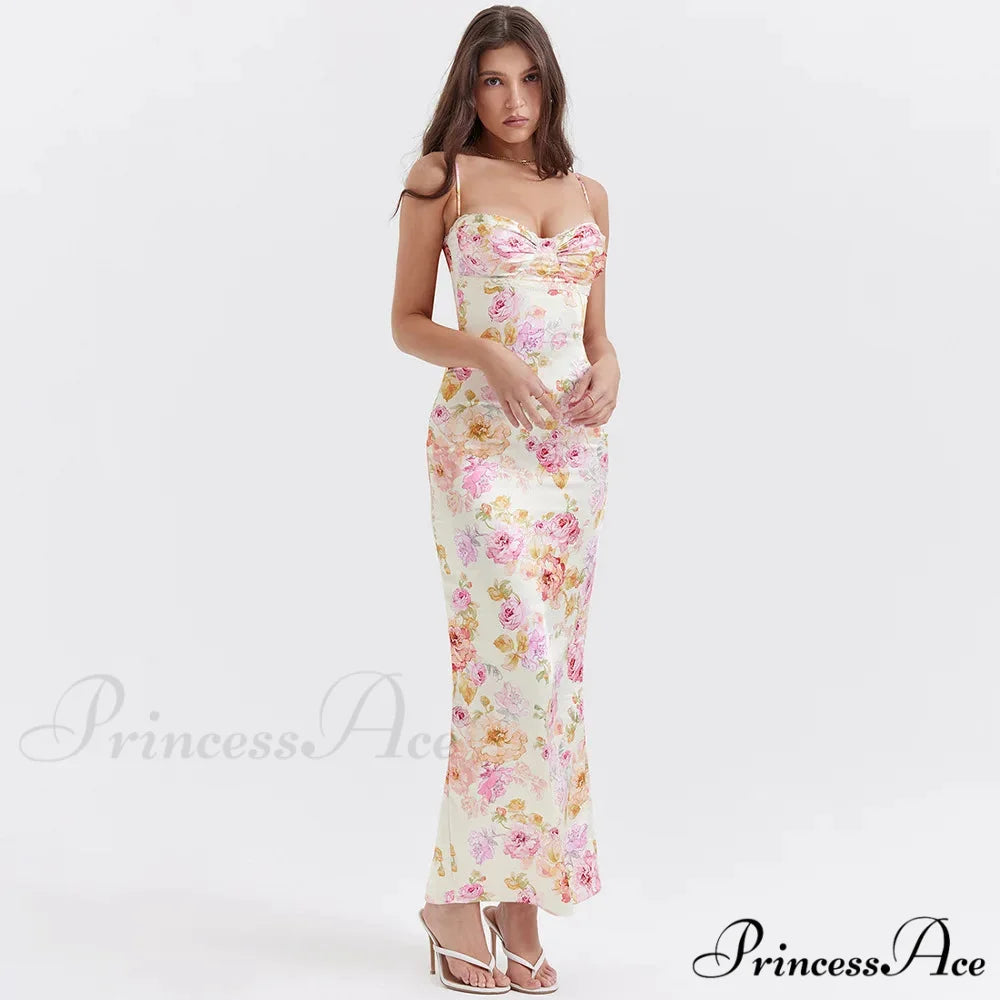 Agness Floral Stylish Maxi Bodycon Dress Floral / L