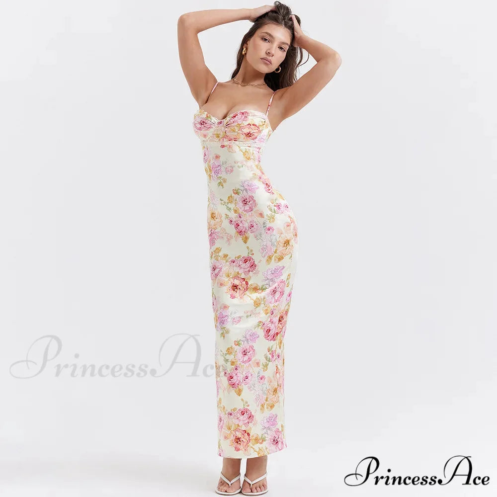 Agness Floral Stylish Maxi Bodycon Dress Floral / M