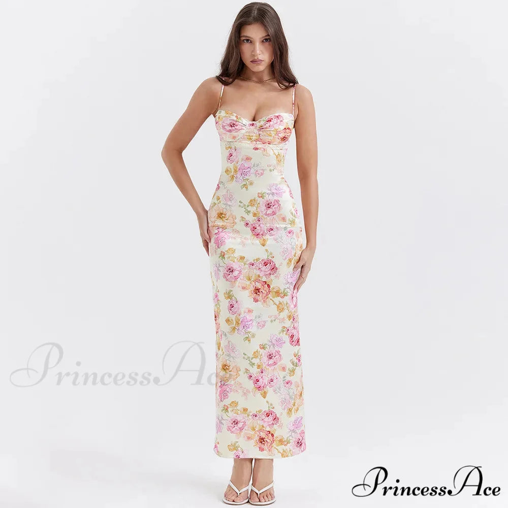 Agness Floral Stylish Maxi Bodycon Dress Floral / S