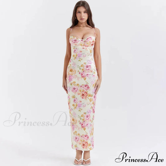 Agness Floral Stylish Maxi Bodycon Dress Floral / XS