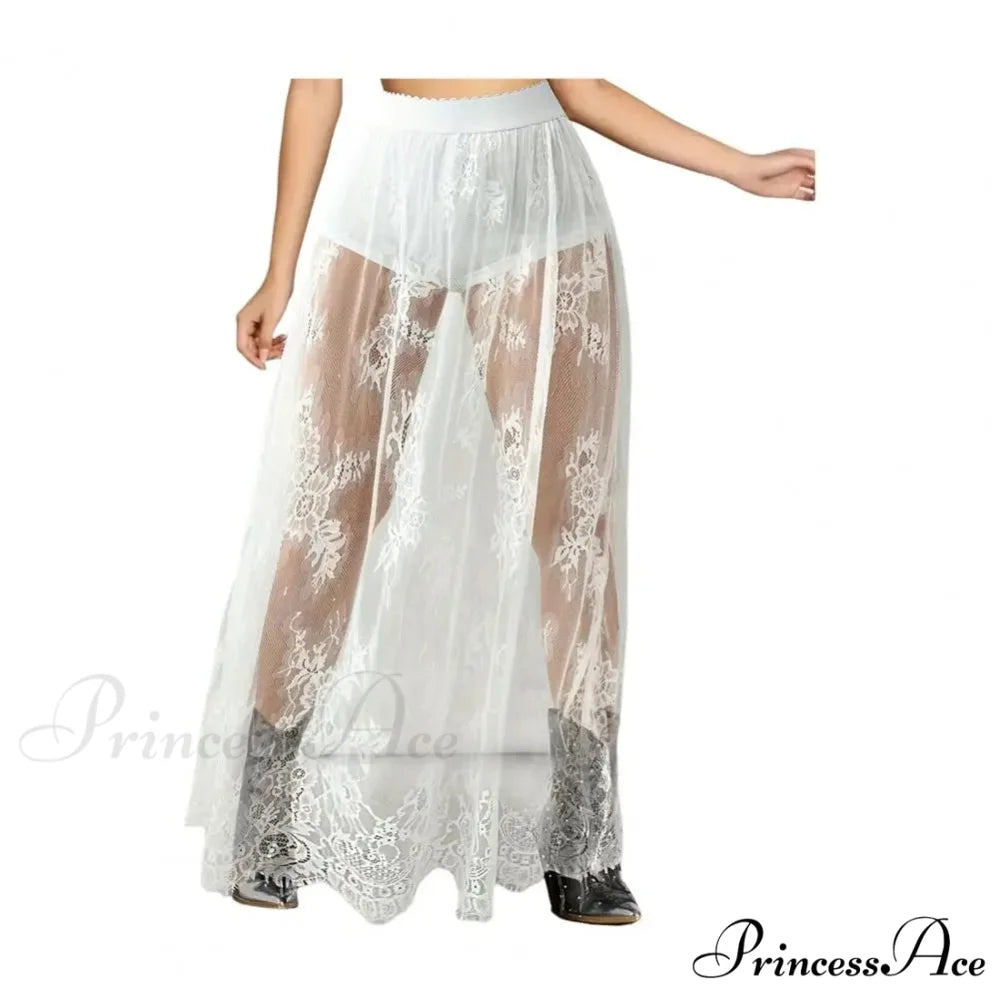 Airy Checkered Mesh Maxi Skirt Gloomy Design Embroidery skirt-250126