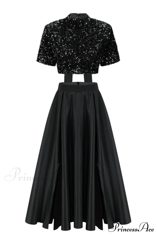 Aisha Sequin Bow Charming Lace Up Set S / Black