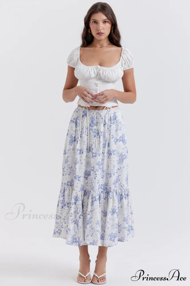 Aitana Blue Print Charming Top + Skirt Set