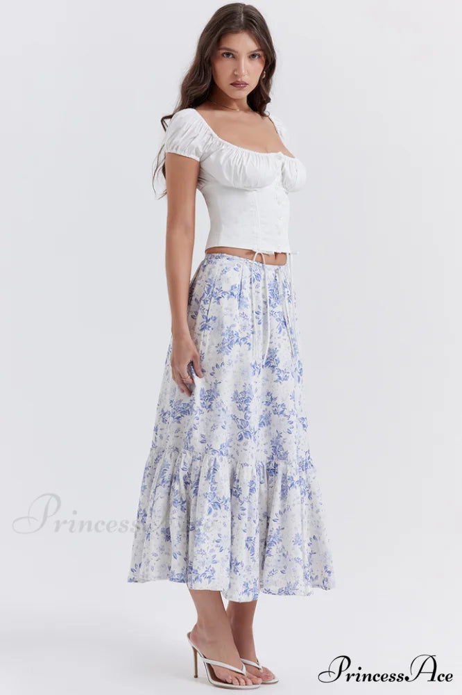 Aitana Blue Print Charming Top + Skirt Set