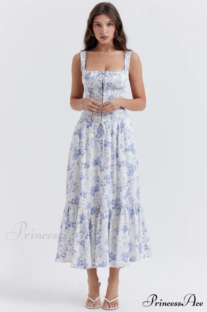 Aitana Blue Print Charming Top + Skirt Set