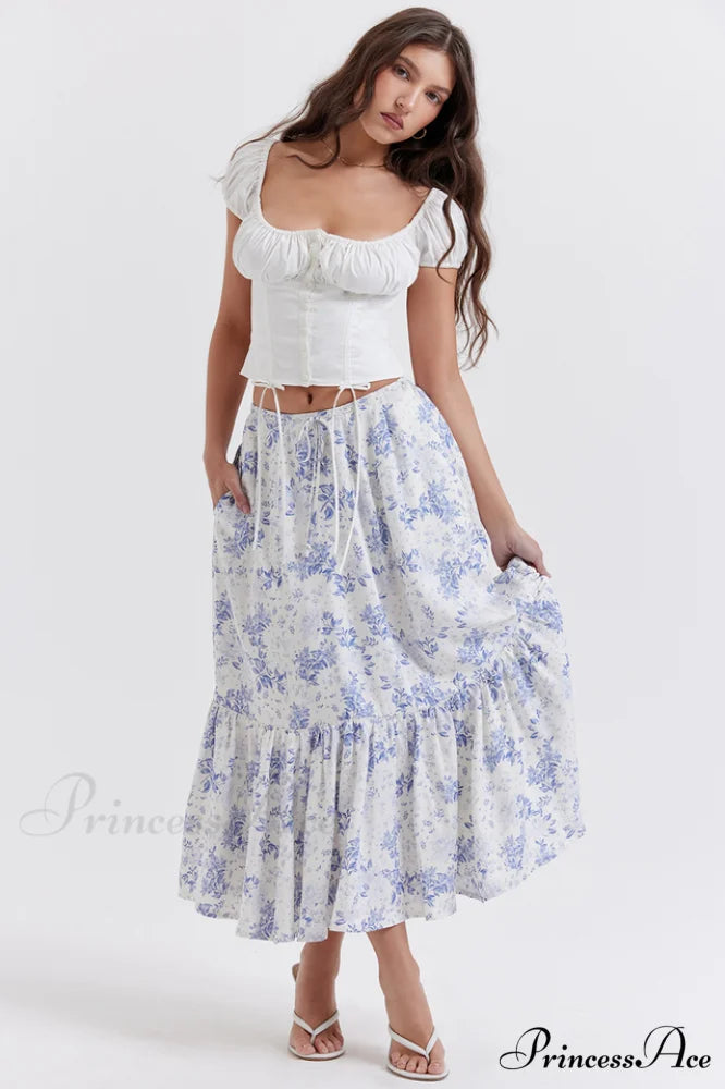 Aitana Blue Print Charming Top + Skirt Set