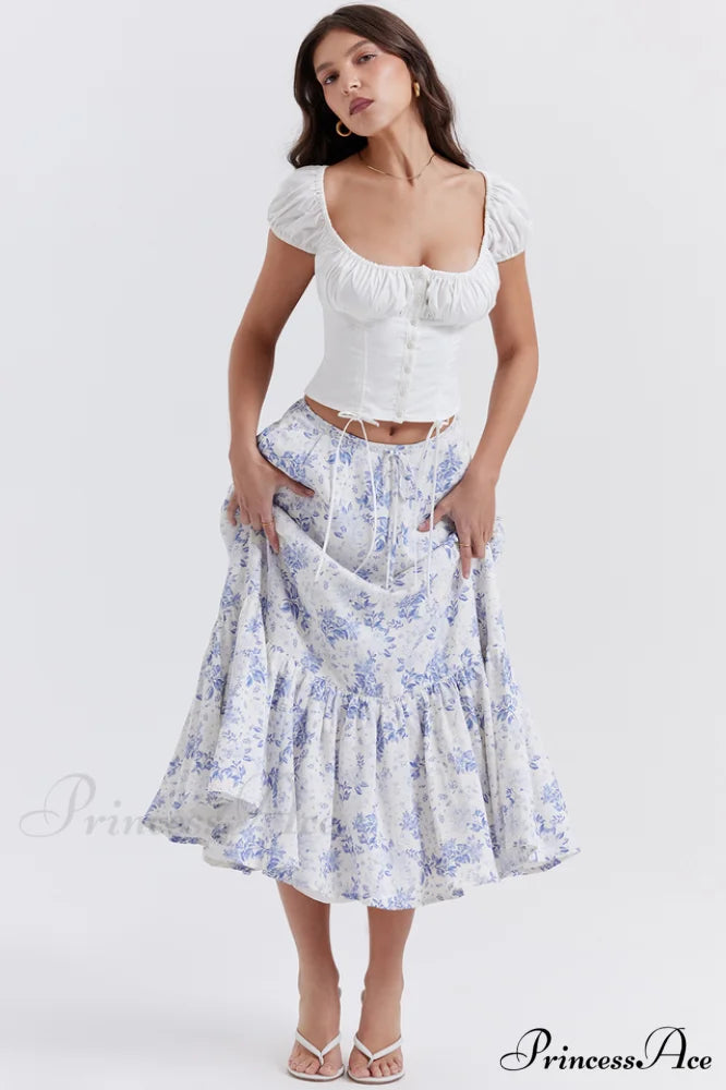 Aitana Blue Print Charming Top + Skirt Set
