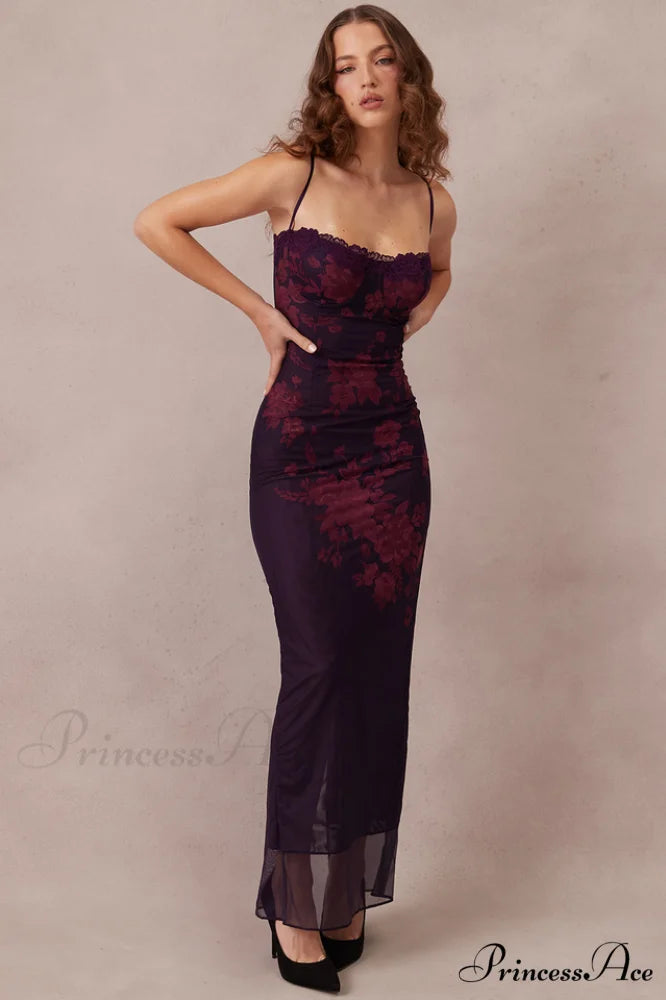 Aiza Purple Stylish Floral Dress