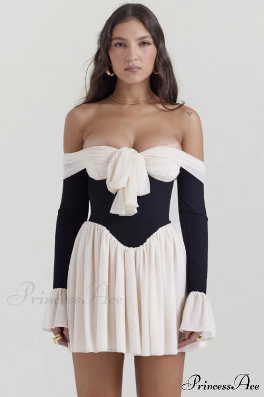 Alana Bateau Stylish Neck Mini Dress XS / Black & White