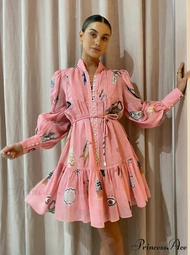 Alemais Cleo Smock Charming Mini Dress in Pink