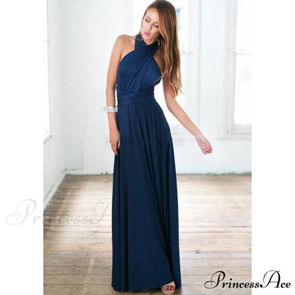 Alexandra Satin Lace Charming Back A-Line Dress Navy / S