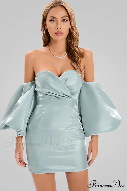 Alexandrine Puff Stylish Sleeve Mini Dress S / Aqua