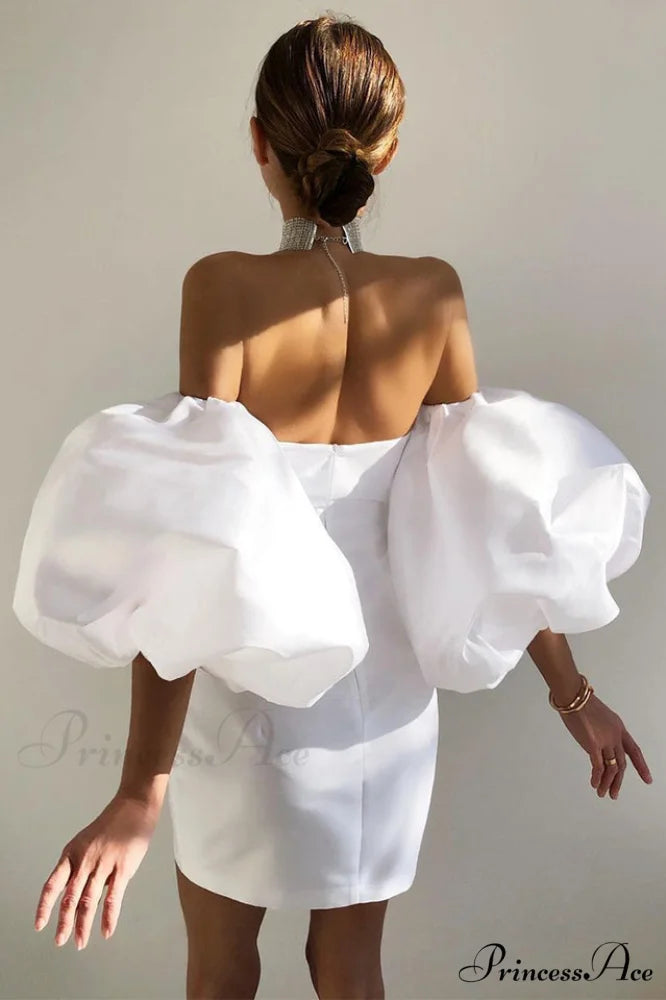 Alexandrine Puff Stylish Sleeve Mini Dress S / White