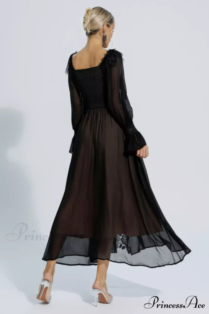 Aliana Floral Hollow Charming Long Sleeve Dress