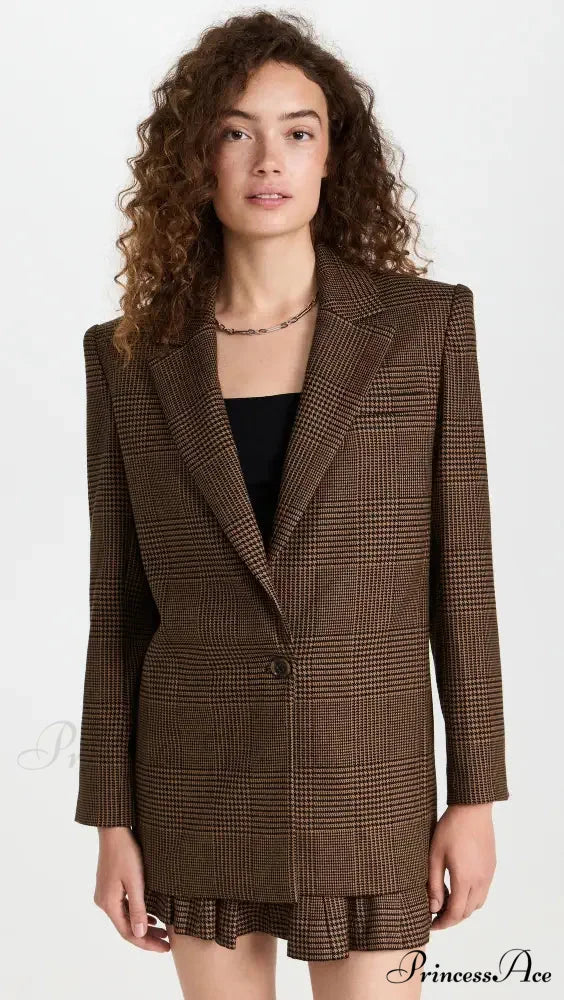 Alice + Olivia Plaid Graceful Blazer And Skirt Set 16 Days / XS / Brown