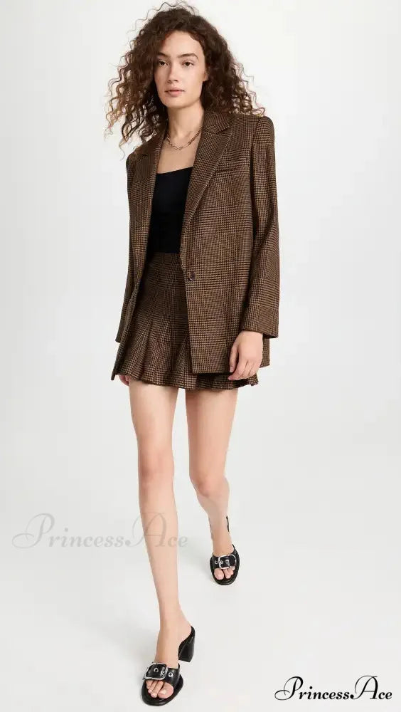 Alice + Olivia Plaid Graceful Blazer And Skirt Set 4 Days / XS / Brown