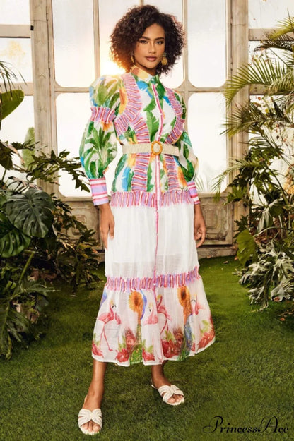 Alina Floral Lantern Charming Sleeve Maxi Dress