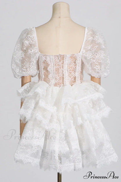 Alix Puff Shoulder Charming Tiered Mini Dress