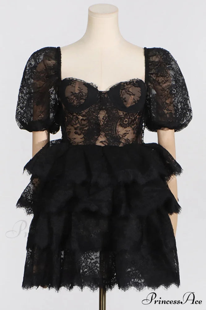 Alix Puff Shoulder Charming Tiered Mini Dress