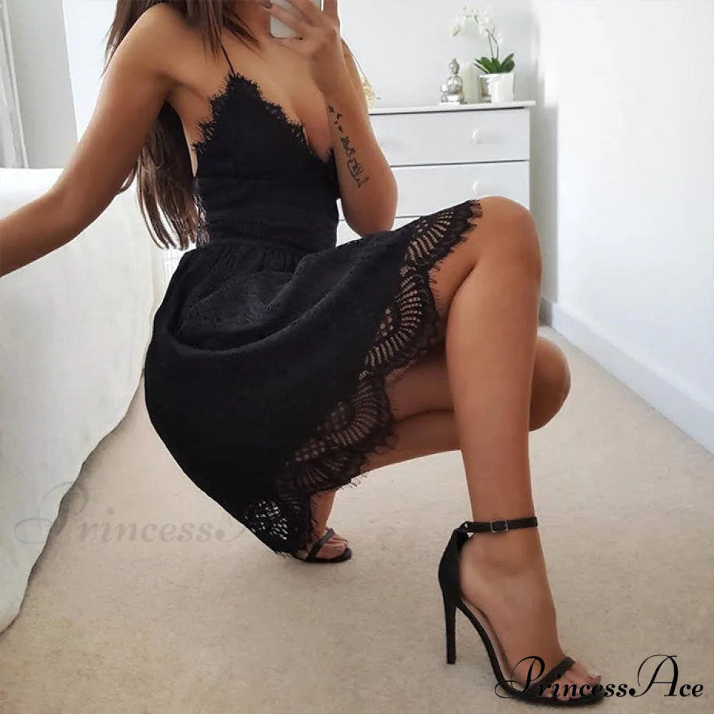 All About That Charming Lace Ruffled Mini Dress BLACK / L