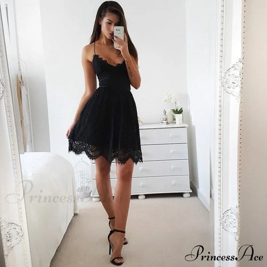 All About That Charming Lace Ruffled Mini Dress BLACK / S