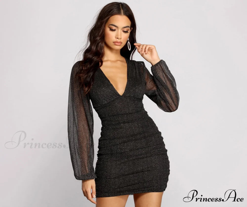 All About The Charming Glitz Mesh Mini Dress BLACK / XS