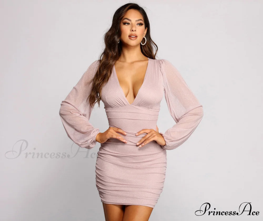 All About The Charming Glitz Mesh Mini Dress PINK / XS