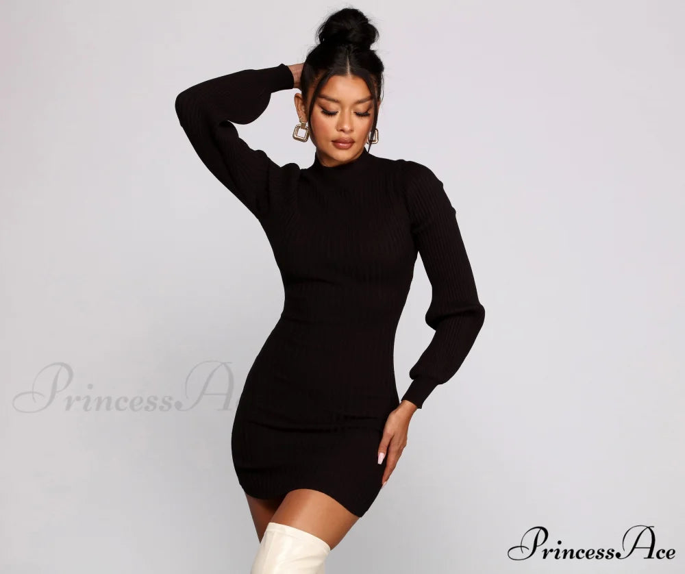 All Dolled Up Charming Ribbed Knit Mini Dress