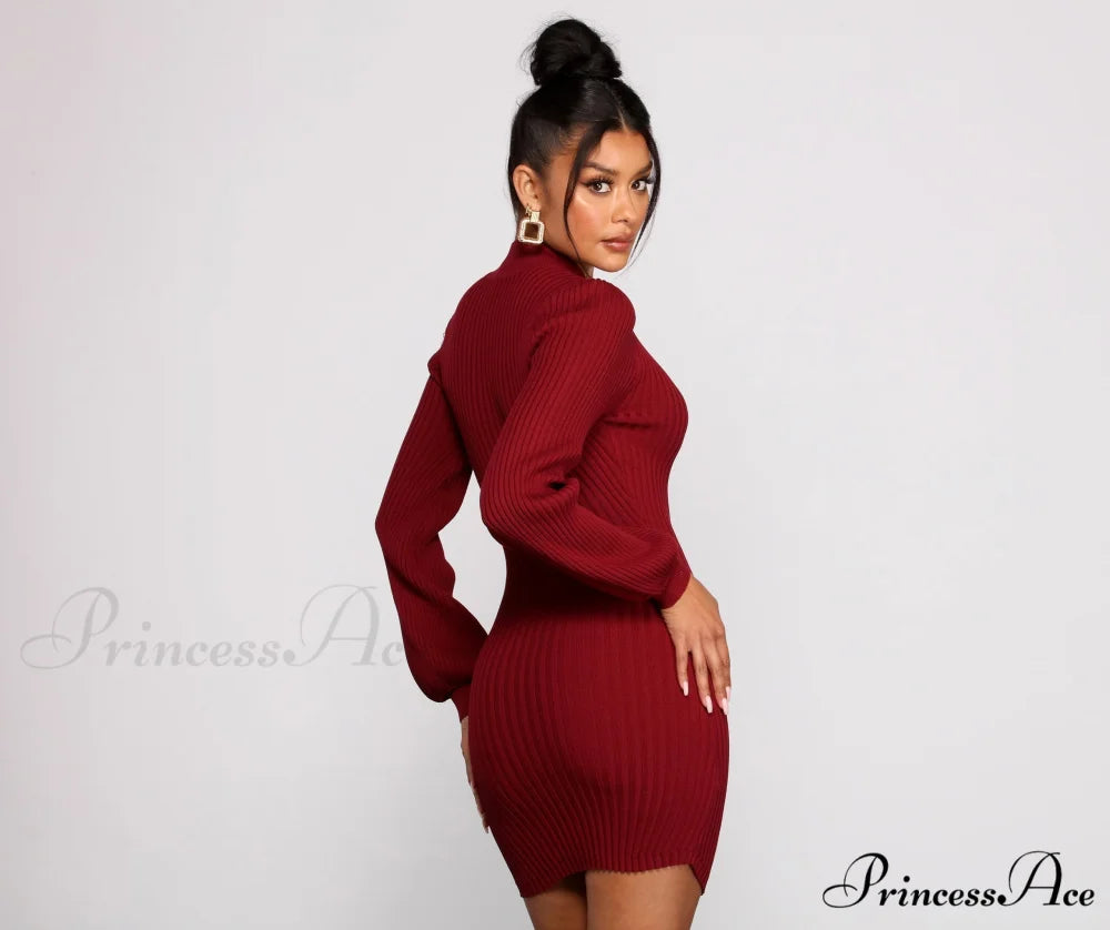 All Dolled Up Charming Ribbed Knit Mini Dress