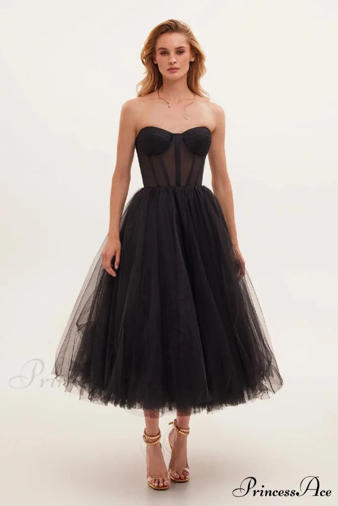All For Love Trendy Strapless Tulle Midi Dress