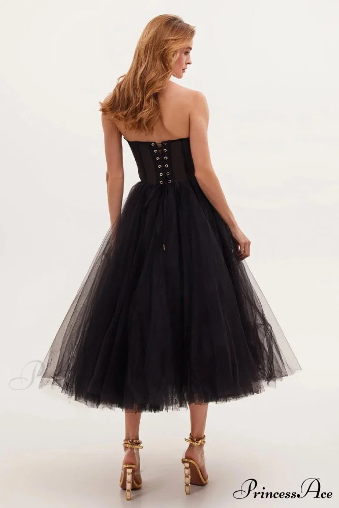 All For Love Trendy Strapless Tulle Midi Dress