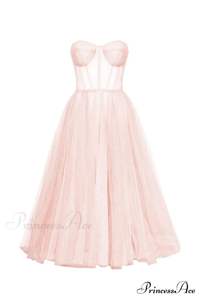 All For Love Trendy Strapless Tulle Midi Dress