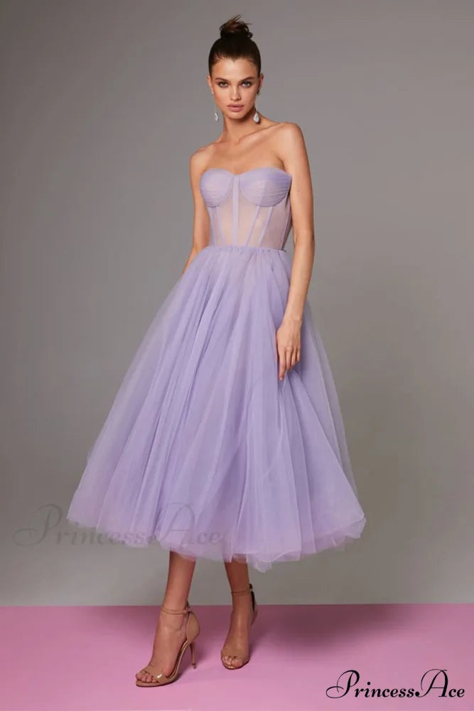 All For Love Trendy Strapless Tulle Midi Dress