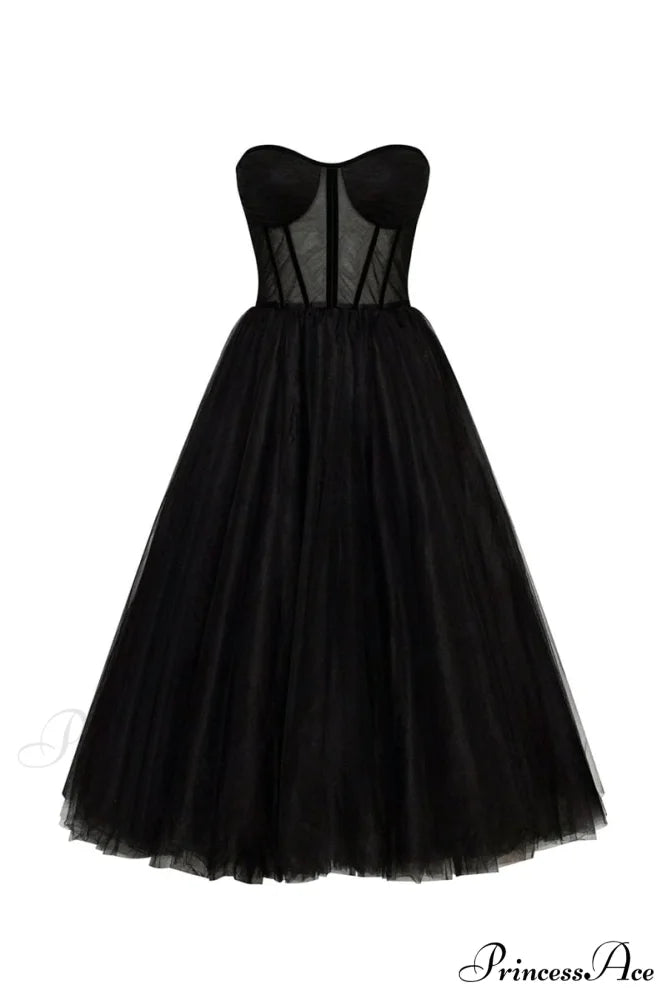 All For Love Trendy Strapless Tulle Midi Dress