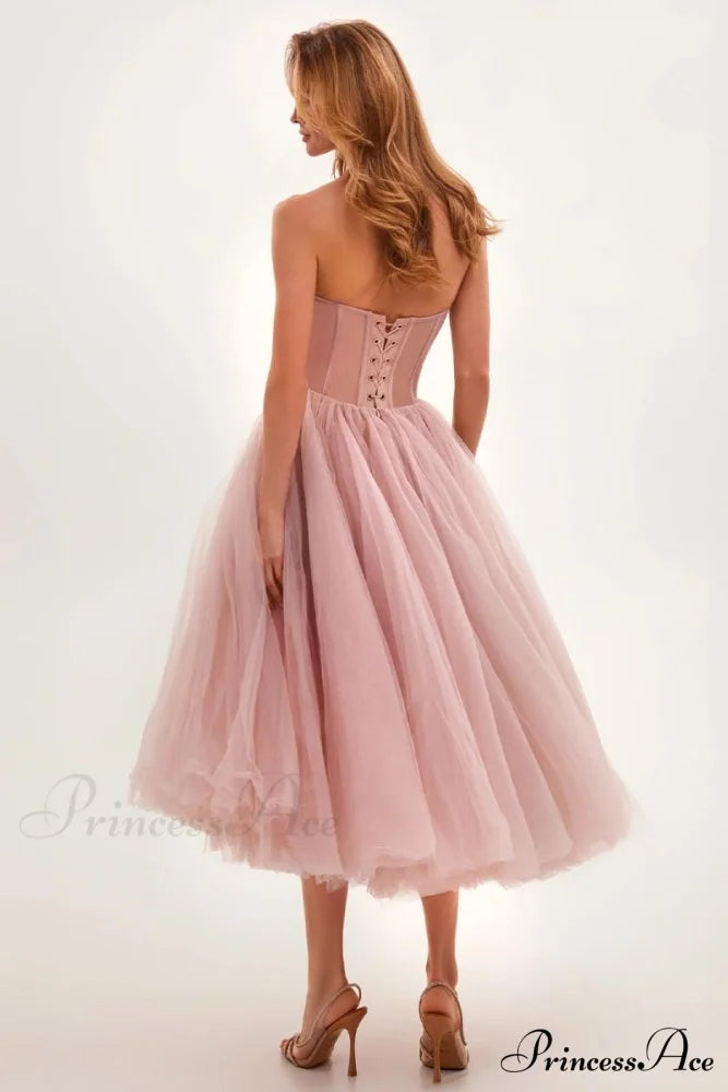 All For Love Trendy Strapless Tulle Midi Dress