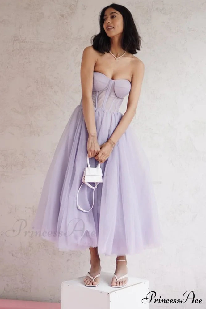 All For Love Trendy Strapless Tulle Midi Dress