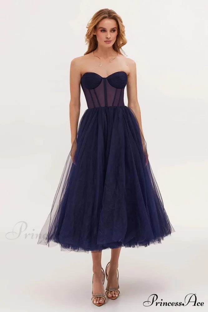 All For Love Trendy Strapless Tulle Midi Dress