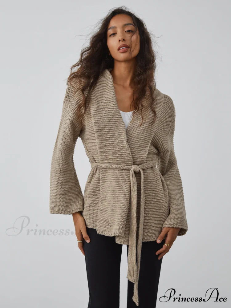 All I Graceful Wanted Tie Cardigan Khaki / S
